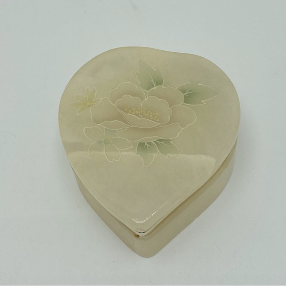 Vintage Italian Hand Painted Quartz Heart Trinket Box
